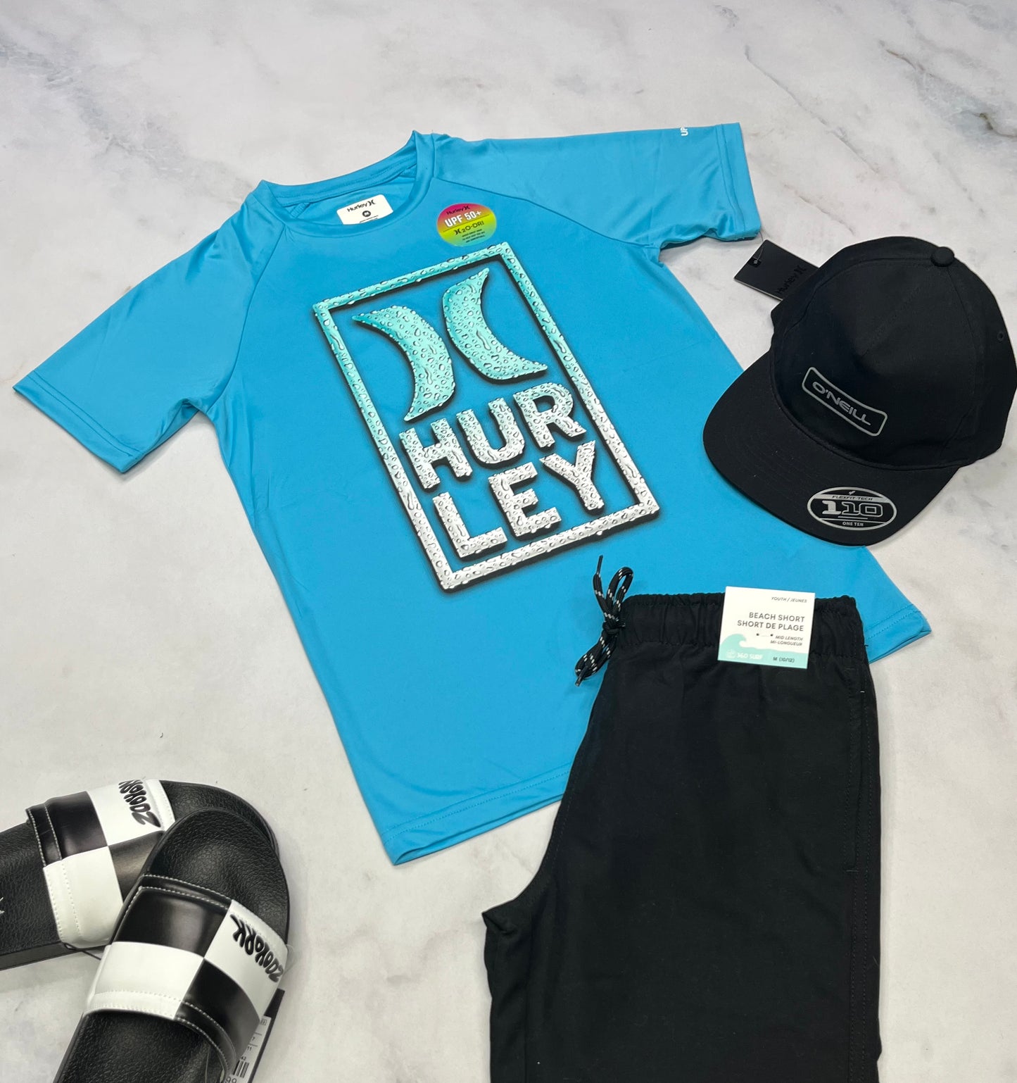 ☀️ Manche courte : Hurley tissu léger UPF 50 qui ne décolore pas . 10-12 ans garçon neuf !