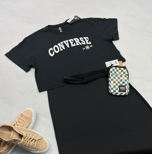 🤩 Manche courte : Converse noir look écourté L/ femme neuf !