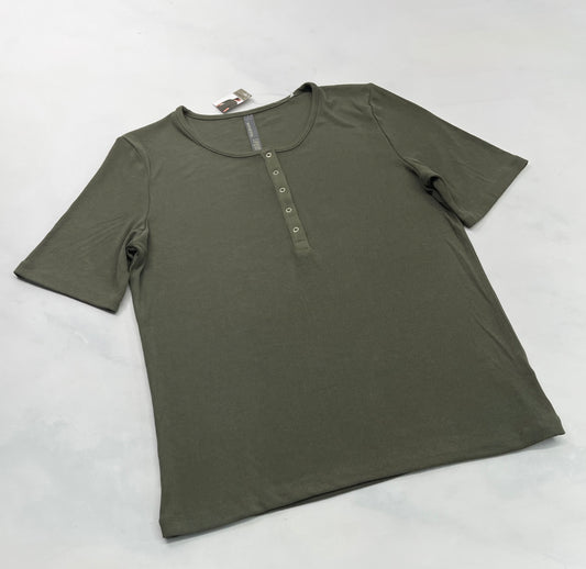 Manche courte : RIB texturé kaki XL/ femme stretch ++ neuf!