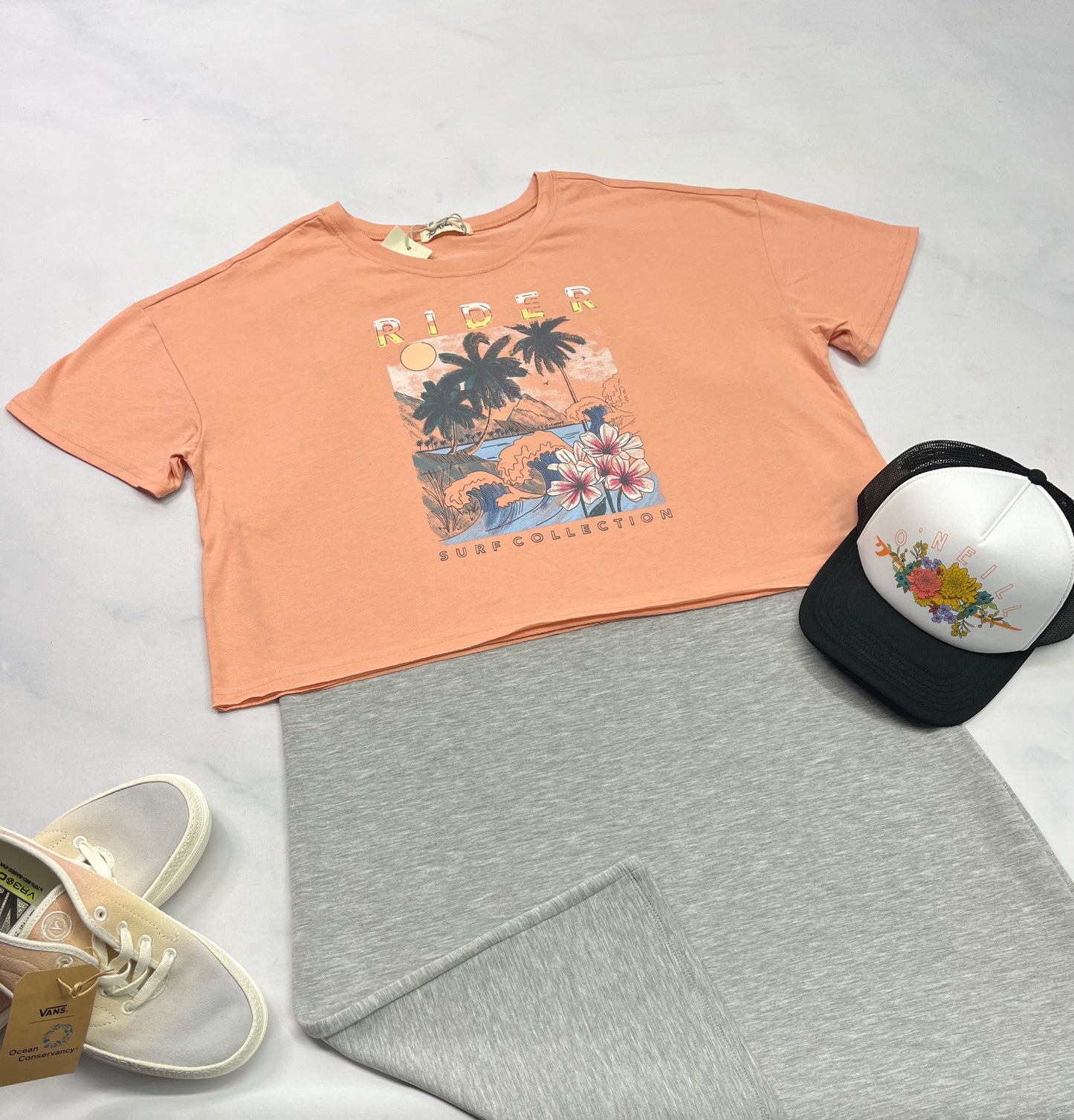 🌴 Manche courte :corail L/ femme look écourté relax fit neuf !