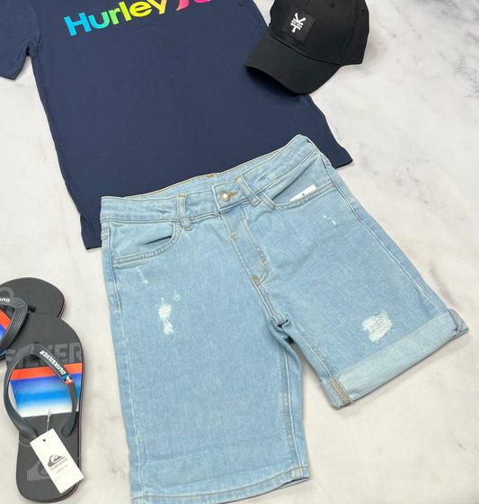 💙 Bermuda Jeg. Jeans : ultra mou et stretch 8-10 ans garçon . Taille ajustable neuf !
