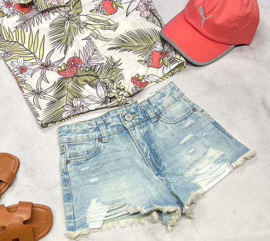 🌿 Short jeans : taille haute et ajustable 7 ans fille neuve .