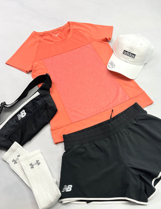 ☀️ Manche courte : Hyba corail en tissu de sport stretch XS/ femme comme neuf !