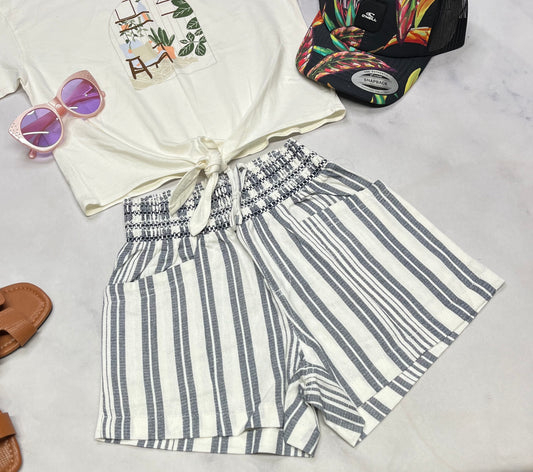🌵 Short : rayé look lin souple 7-8 ans fille taille haute élastique neuve !
