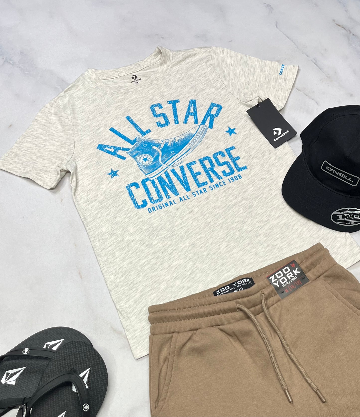 ☀️ T-Shirt : Converse beigé/gris 10-12 ans garçon soft confo neuf !