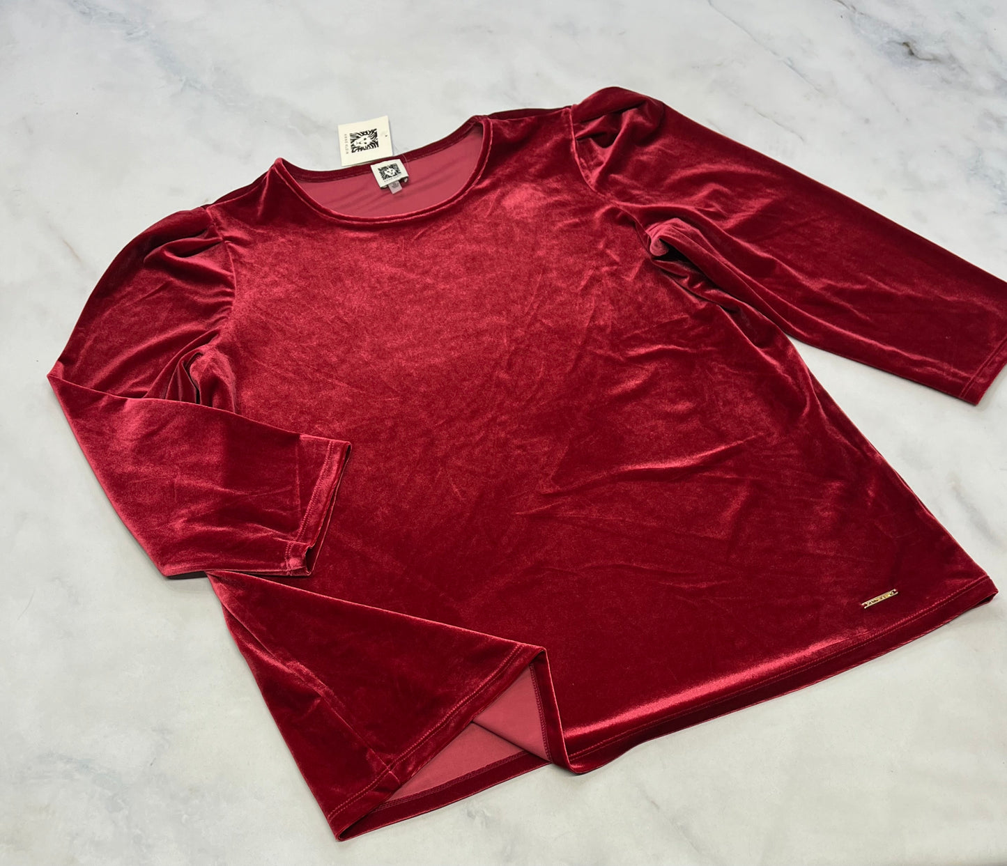 Anne Klein: En velour rouge neuf ! Manche 3/4 XL/ femme coupe confo . Neuf !