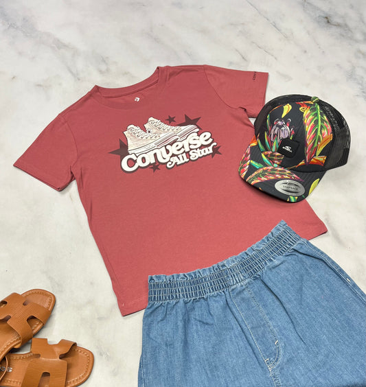 😍Converse t-Shirt : couleur vieux rose + 8-10 ans fille neuf ! ( logo légèrement brillant )✨.
