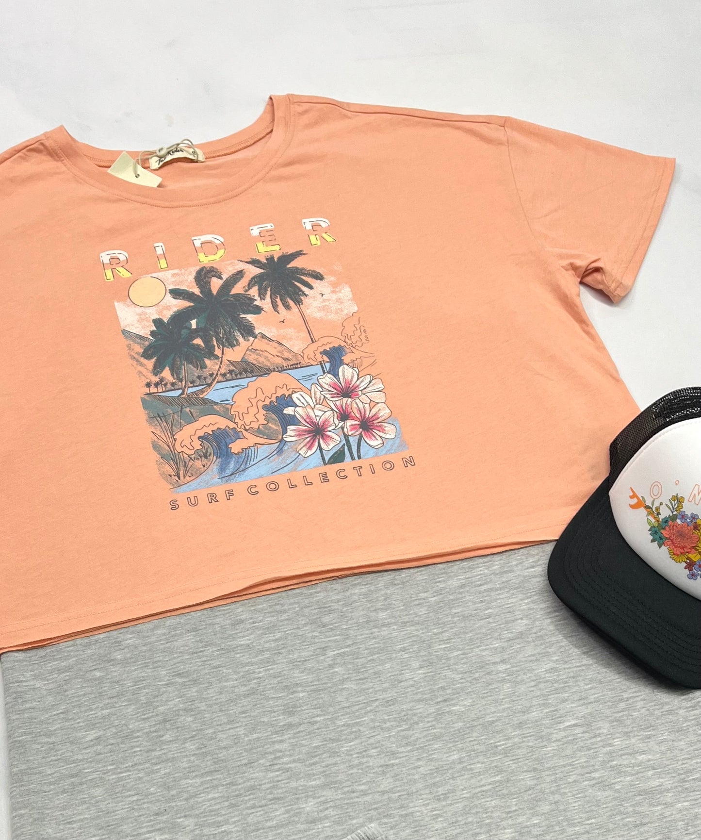 🌴 Manche courte :corail L/ femme look écourté relax fit neuf !