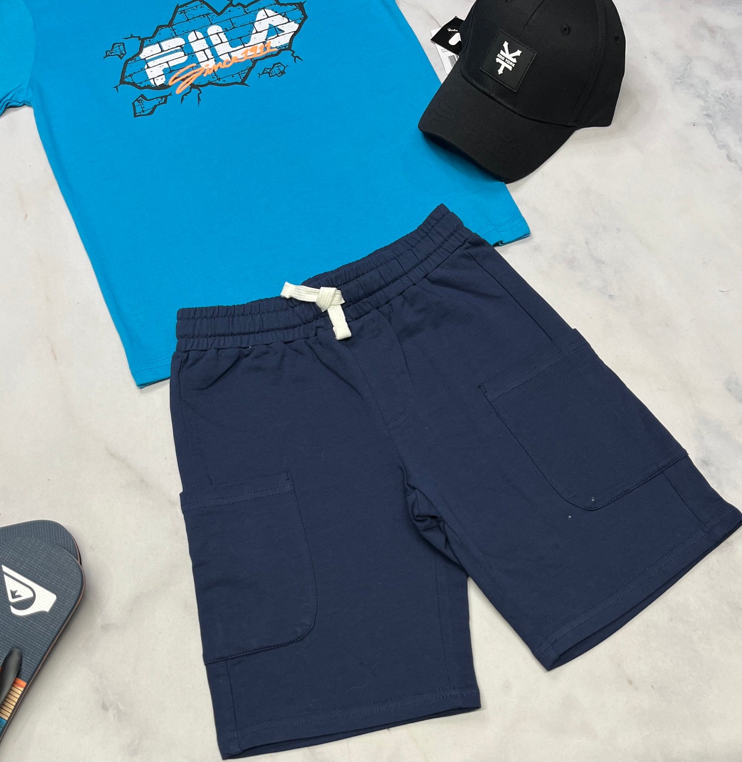 🩵 Bermuda : cargo Tag marine 8 ans garçon beau coton stretch neuf !
