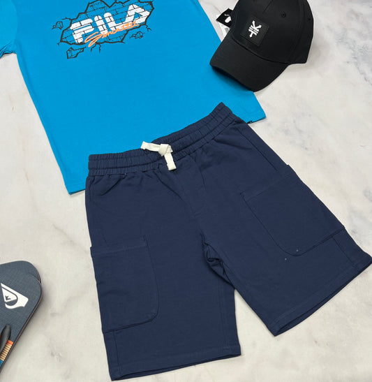 🩵 Bermuda : cargo Tag marine 8 ans garçon beau coton stretch neuf !