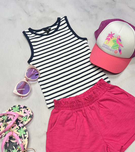 🌷 Camisole : RIB texturé stretch ( marine et blanche ) . Fait 3-4 ans neuve .
