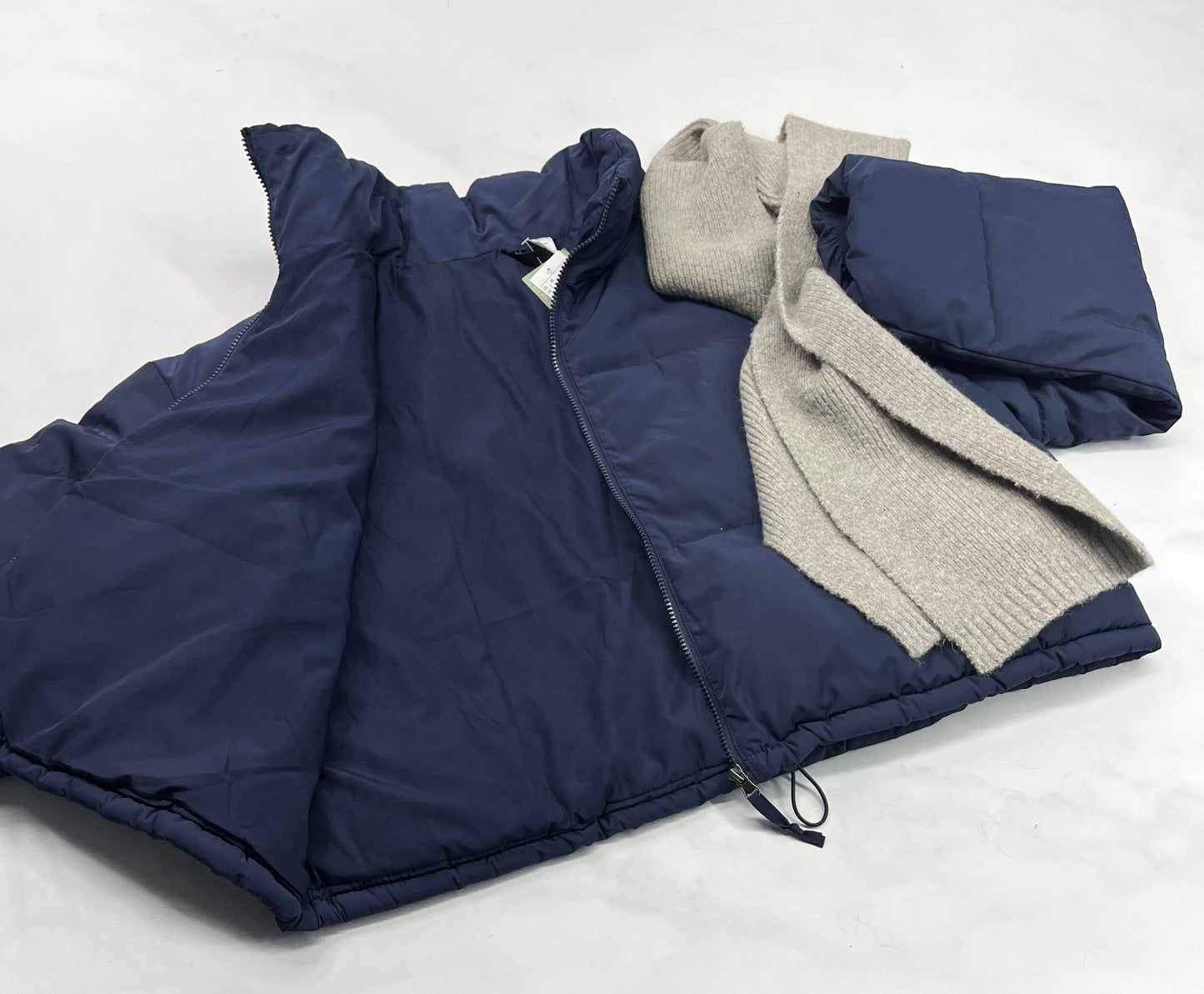 Duo : Manteau d’hiver marine H&M mi hanche XL/ femme coupe confo + Foulard Tag doux stretch neuf !