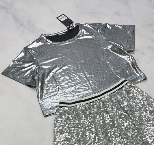 Mile end : Haut argenté mou stretch neuf 8(7-8 ans ) 12(11-12 ans ) fille .