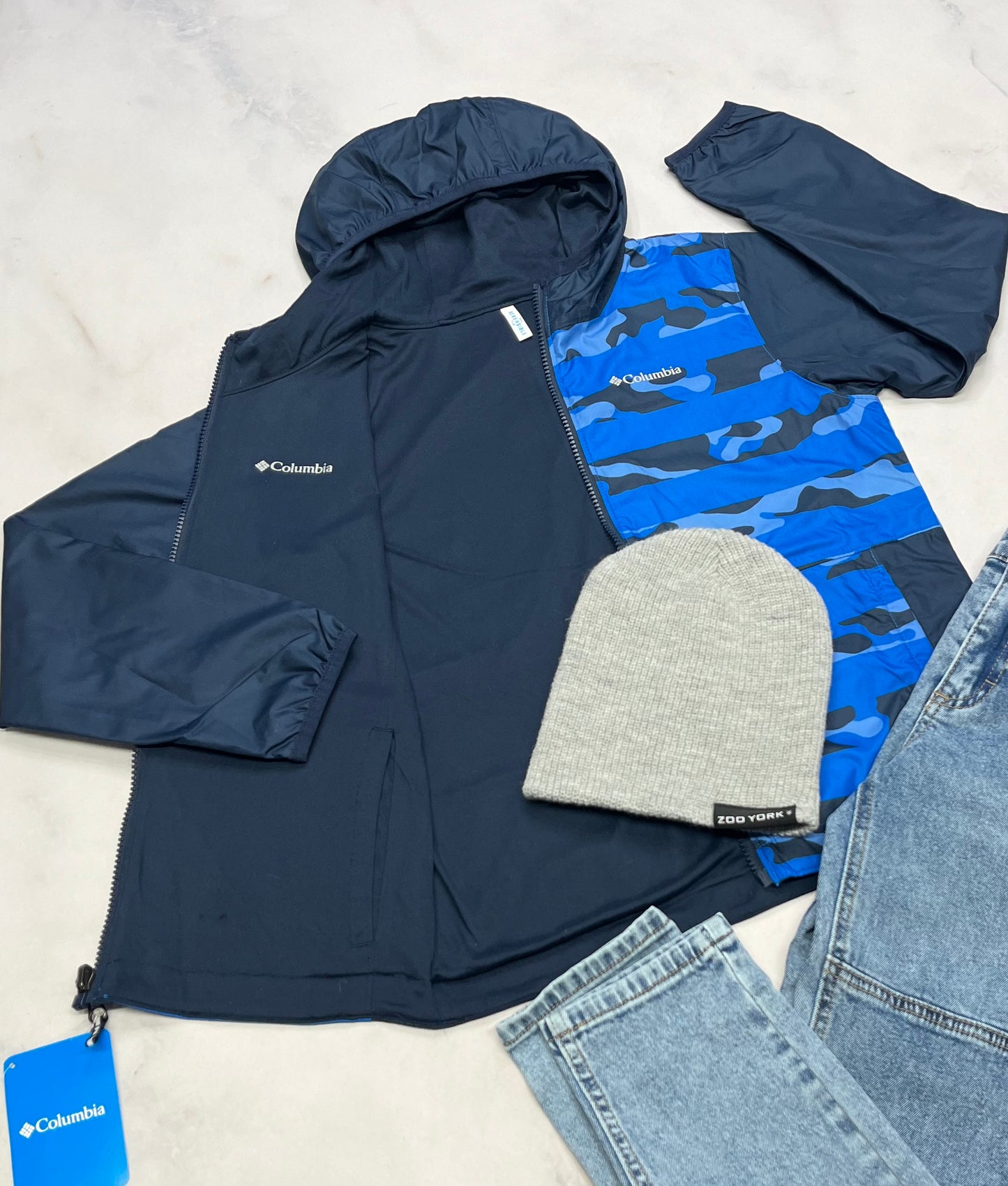 💙Manteau : mi saison printemps Columbia 7 ans garçon RÉVERSIBLE Neuf !