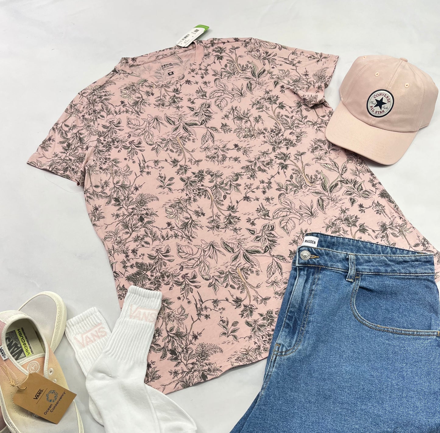 😍 Manche courte : PENN.rose fleurie XL/ femme neuf ! Fait long .