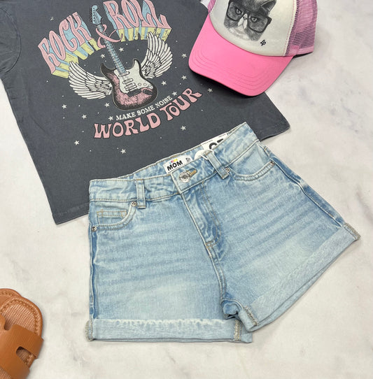 🩵MOM short  jeans : 7 ans fille taille haute ajustable. Neuve !