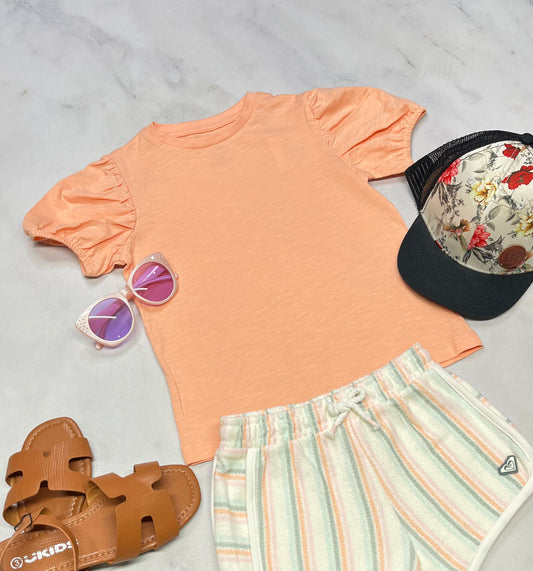 🌵 Manche courte : corail avec manche ballon 6 ans fille neuf !
