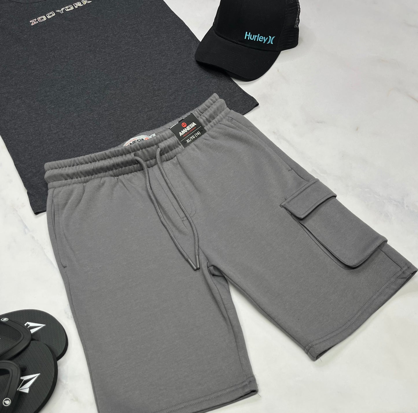 🌵 Bermuda cargo Amnésia : en ouaté charcoal neuf ! 16 ans garçon .