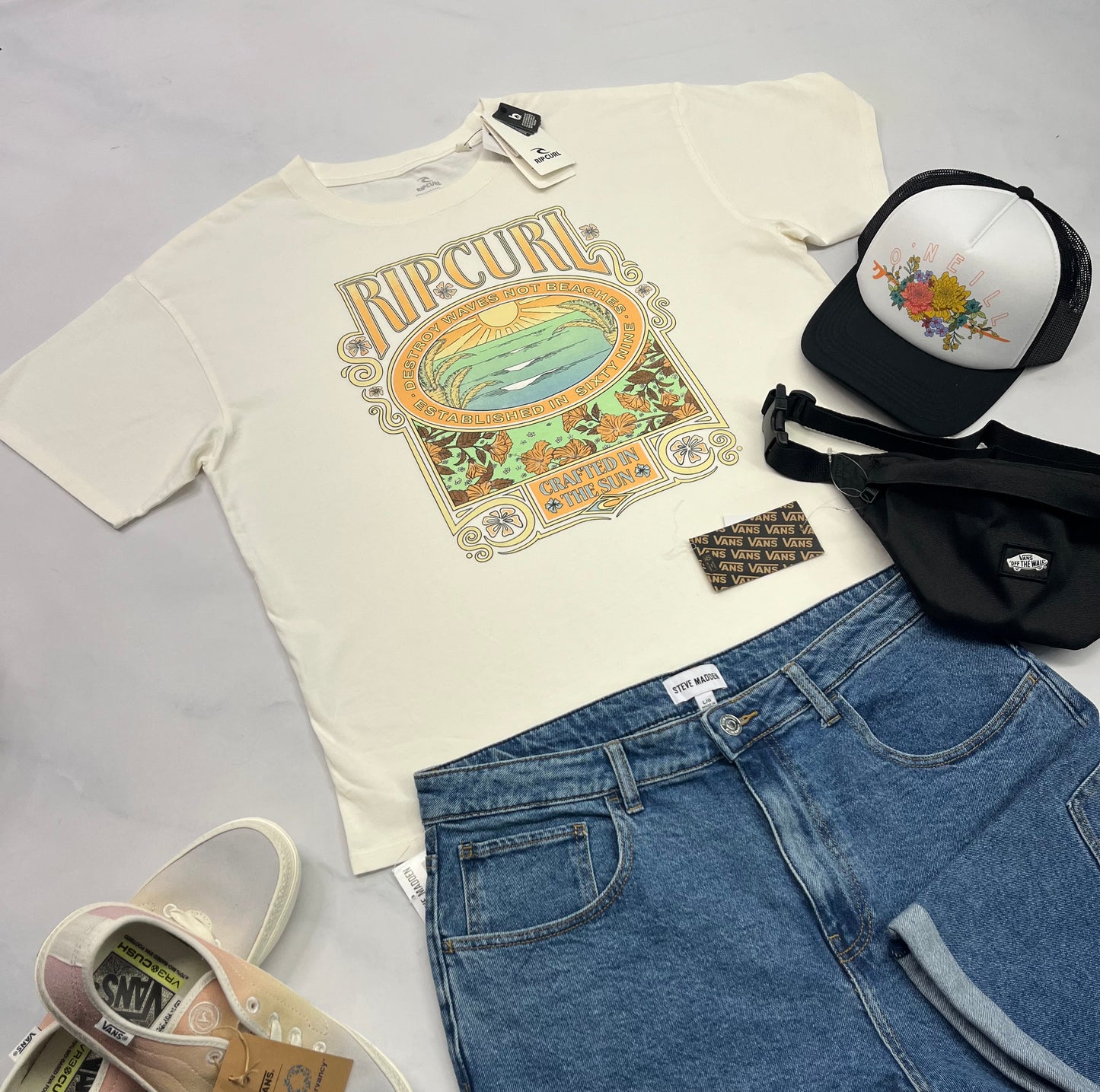 ☀️ T-Shirt : Ripcurl crème L/ femme relax fit neuf !