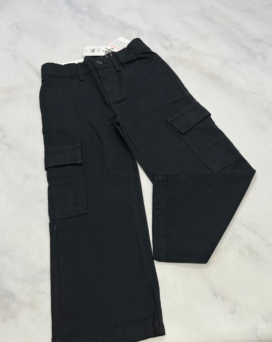Jeans noir : cargo Tag ultra mou confo : 6 ans fille jambe large neuve .