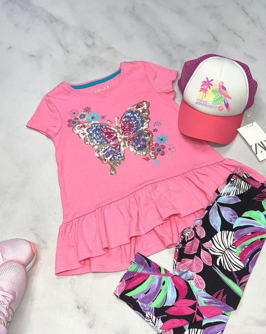 💕 Haut rose : avec papillon brillant 5-6 ans fille neuf !