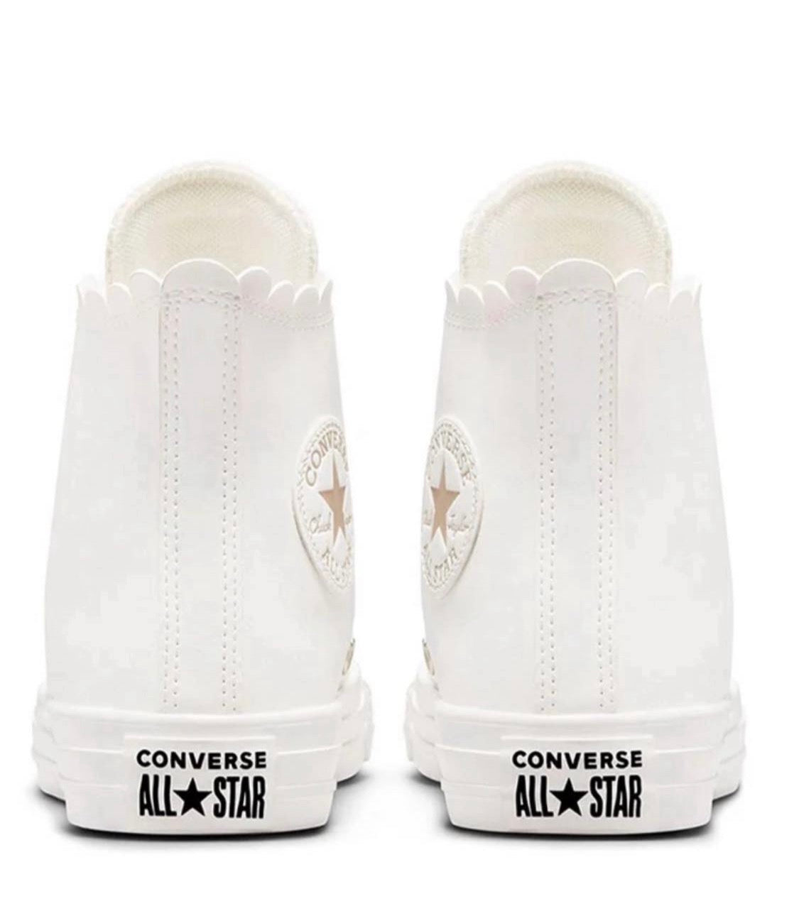 😍 Converse : blanc look effet cuir . Haut dentelé superbe . Gr:10 femme ( 26 cm) neuf !