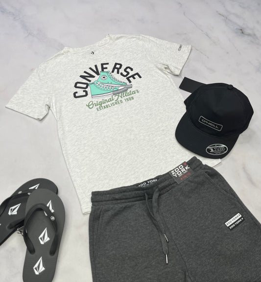 🤩 T-Shirt : Converse ( gris/ beige) 10-12 ans garçon neuf ! Souple confo .