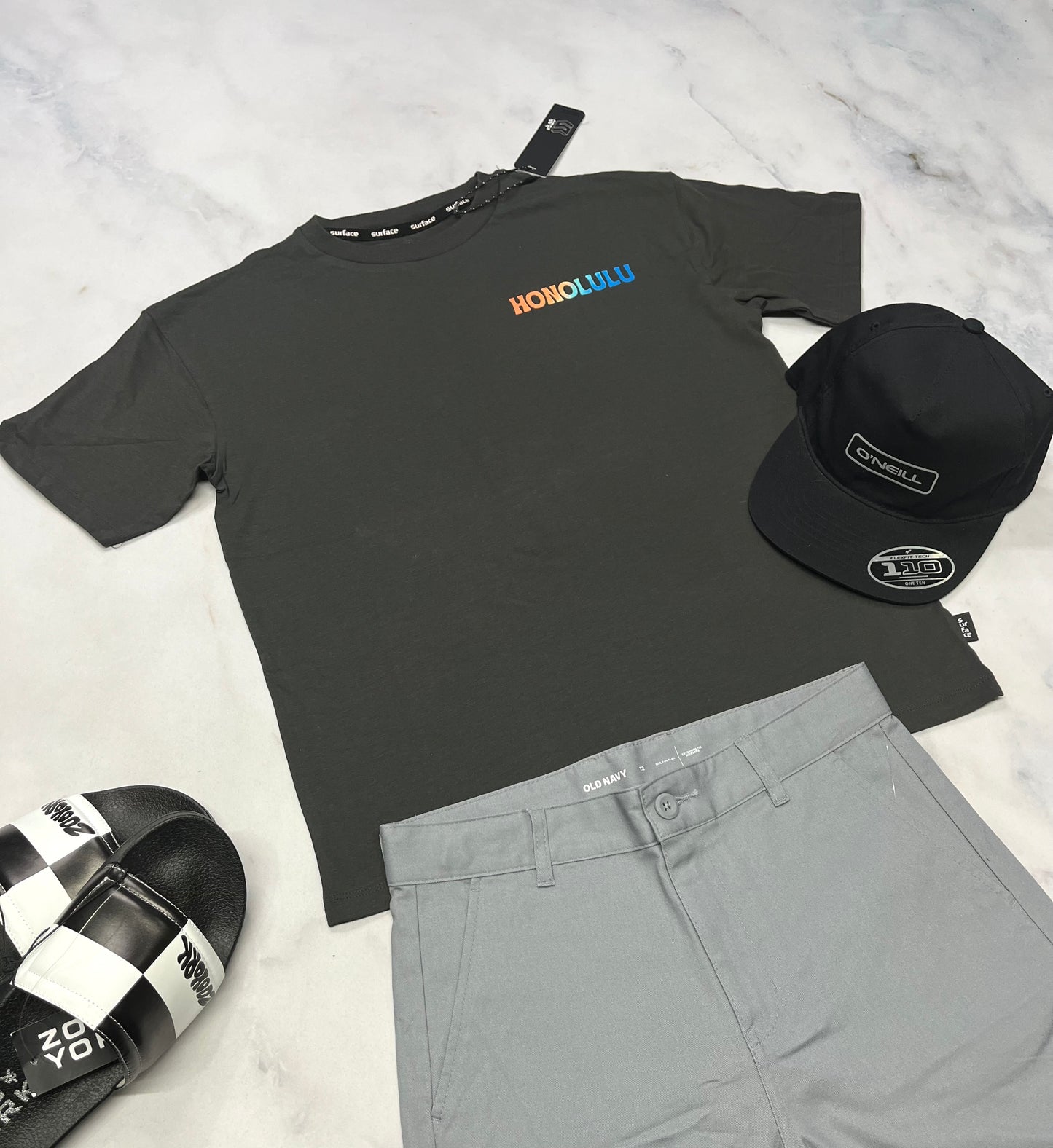 🌊 T-Shirt charcoal : beau logo au dos Surface . 12 ans garçons coupe relax neuf !