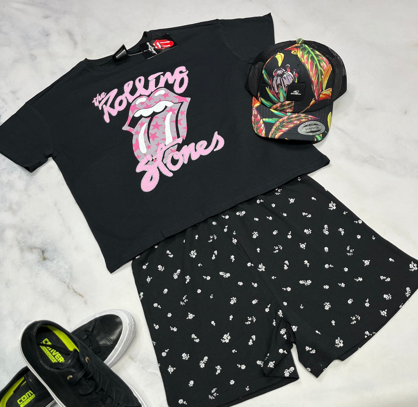 😍 1 pièce short : noir fleurie Tag 12 ans (11-12 ans ) fille neuf !