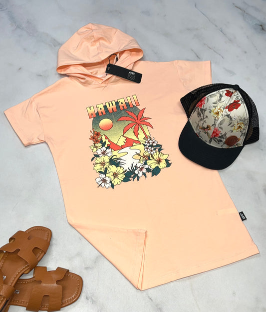 🍑 Robe : pêche/ corail Surface en beau coton stretch. 5 ans fille look over size neuve.