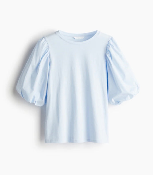 🩵 Manche courte : Bleu bb tissu extensible avec manche ballon . XL femme neuf ! Mi hanche neuf !
