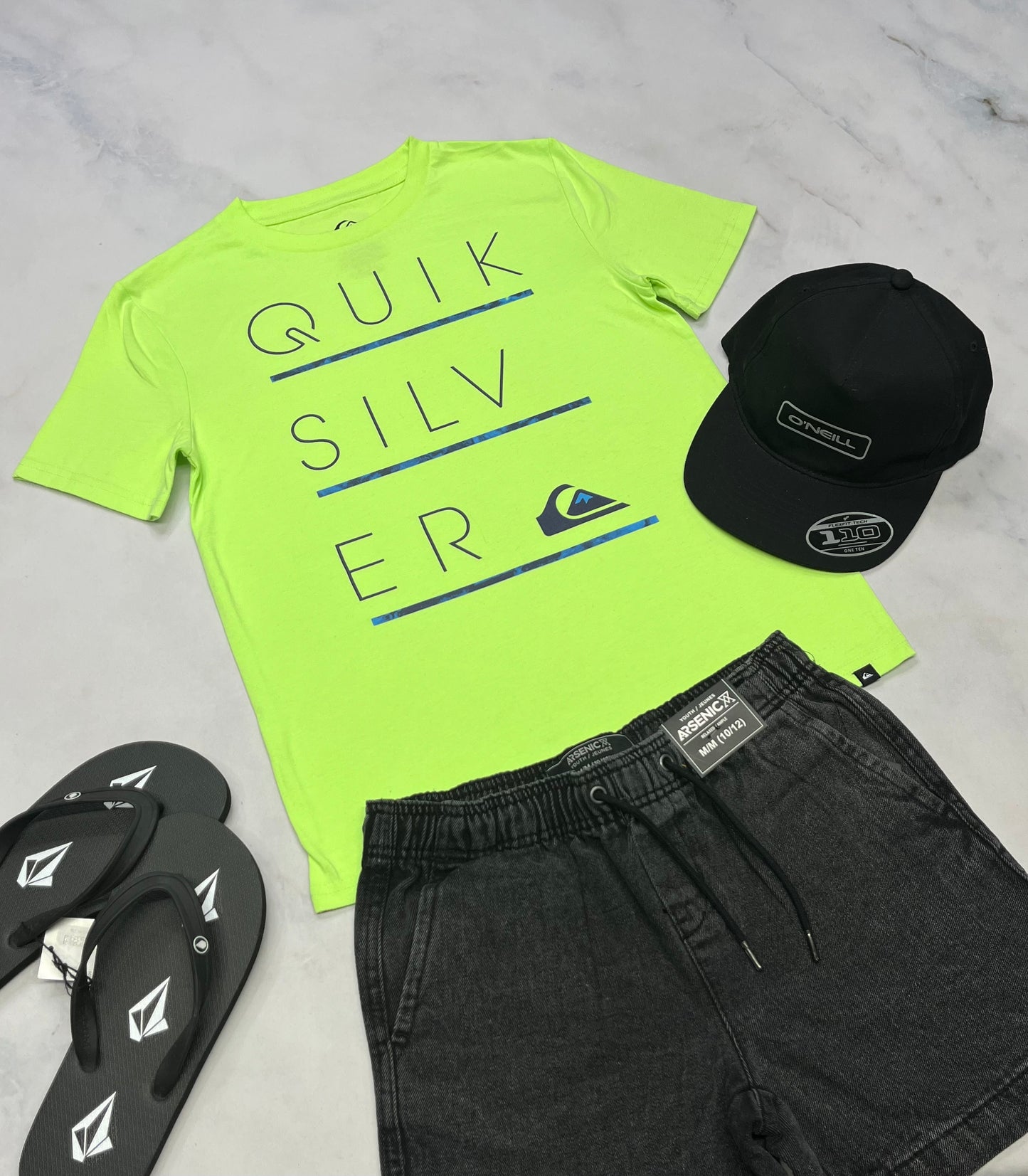🌴 T-Shirt : Quiksilver  lime néon 10-12 ans garçon neuf !