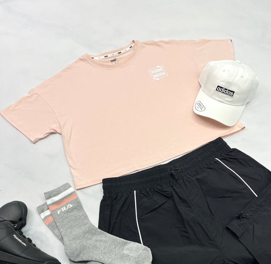 😍 Manche courte : Puma rose L/ femme relax fit . Mi hanche tendance .