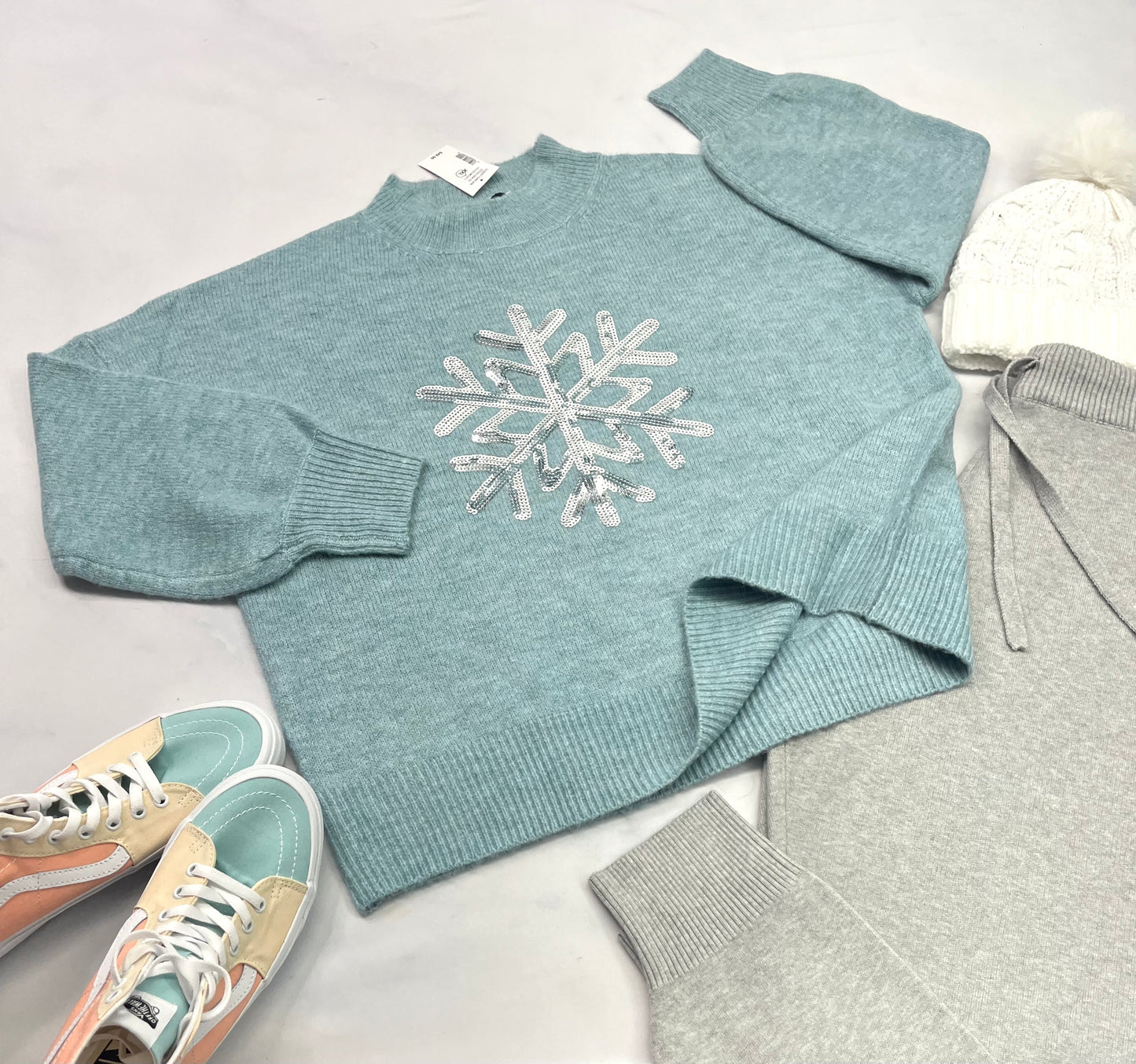 ❄️ Tricot : Bleu incroyable manche ballon , doux stretch confo . Fait XL femme neuf !