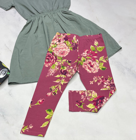 🌷 Legging : fleurie stretch longueur 3quart 7-8 ans fille neuf !