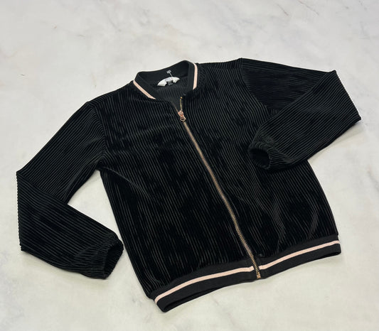 Veste zip Miss K : en velour texturé noir comme neuve . Molle confo 7 ans fille .