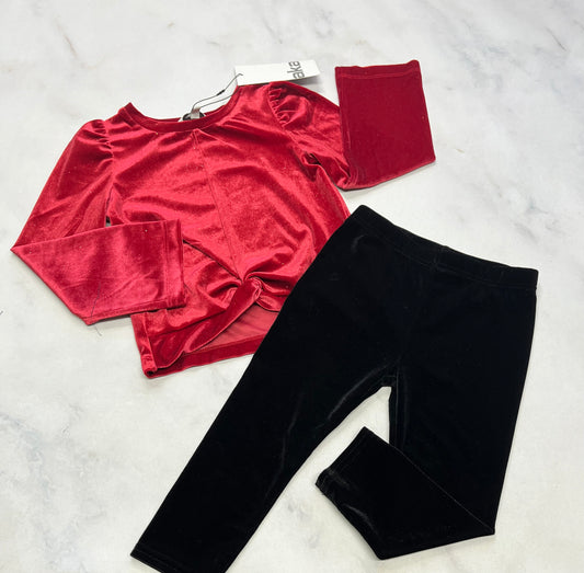 Duo : Manche longue rouge en velour brillant de partout neuf! Fait 3ans + Leg. en velour noir doux neuf ! 3 ans