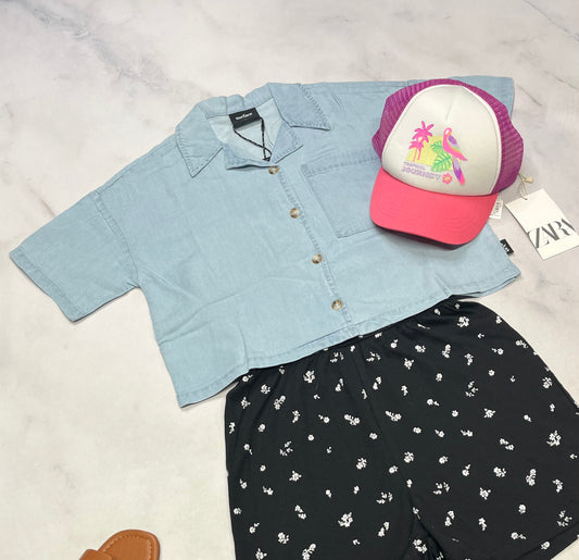 🌸 Chemisier en jeans : Surface hyper mou 8 ans fille coupe confo mi hanche neuve !
