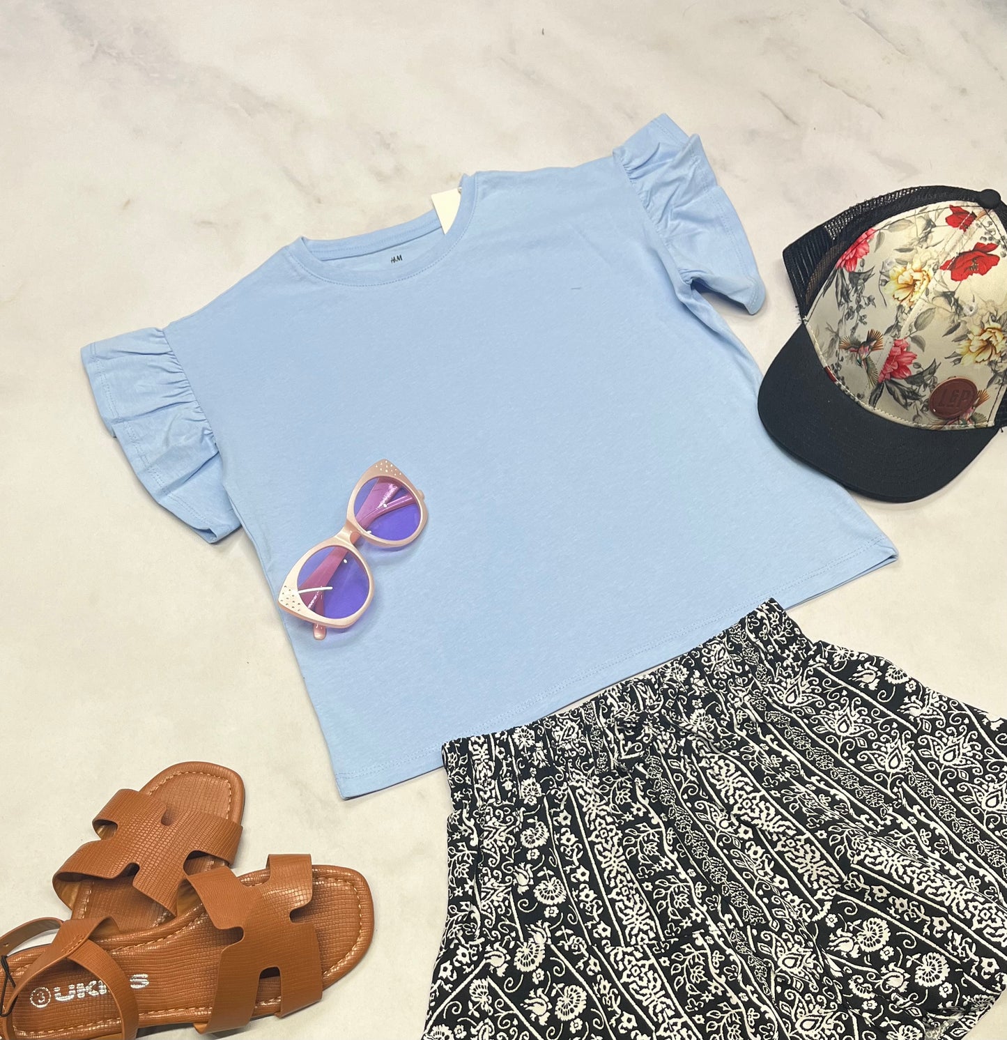 🌷 Manche courte : 6X fille bleuté coupe boxy tendance neuf !