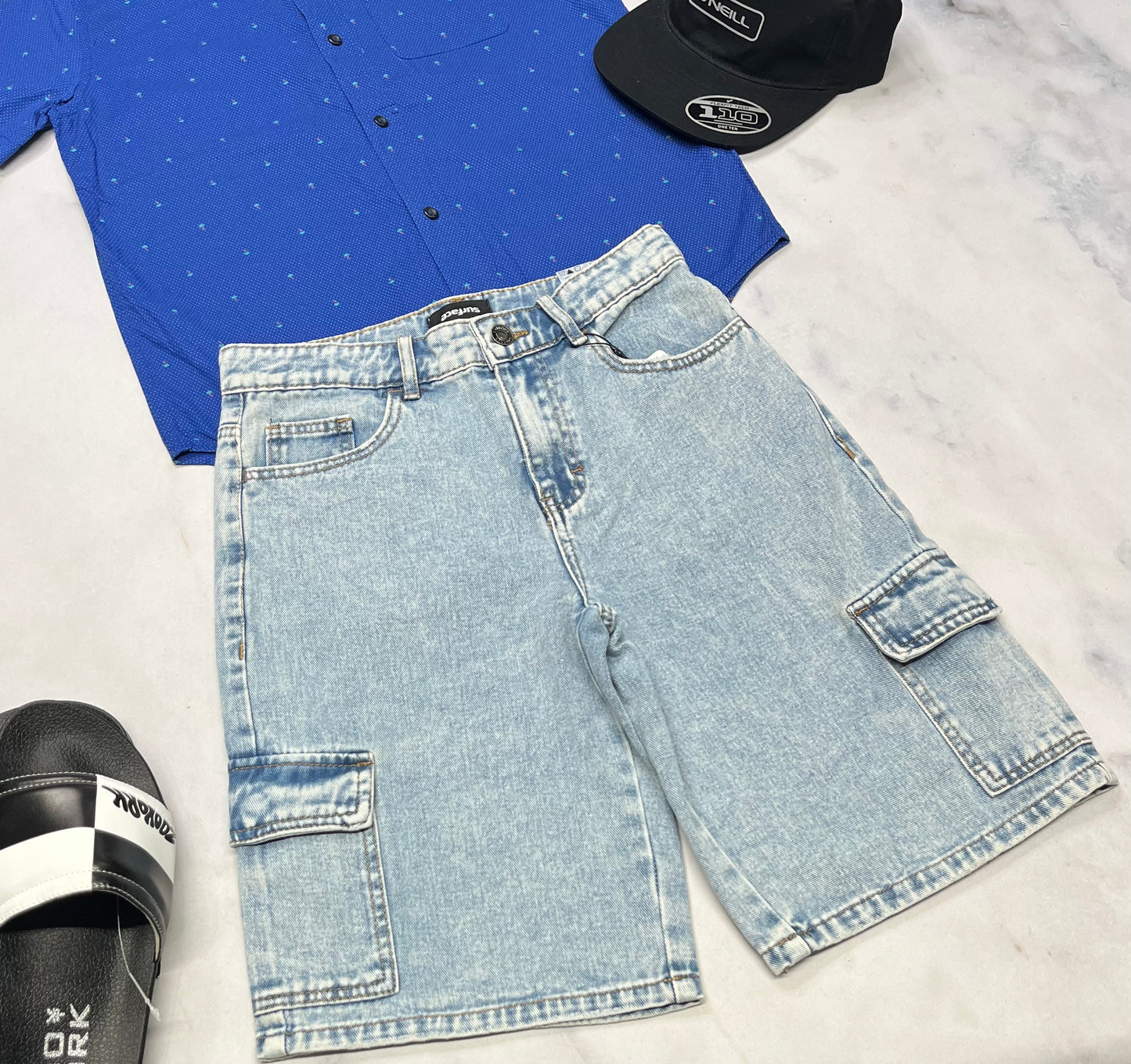 🌴 Bermuda cargo jeans : Blum mou confo 14 ans garçon taille ajustable neuve.