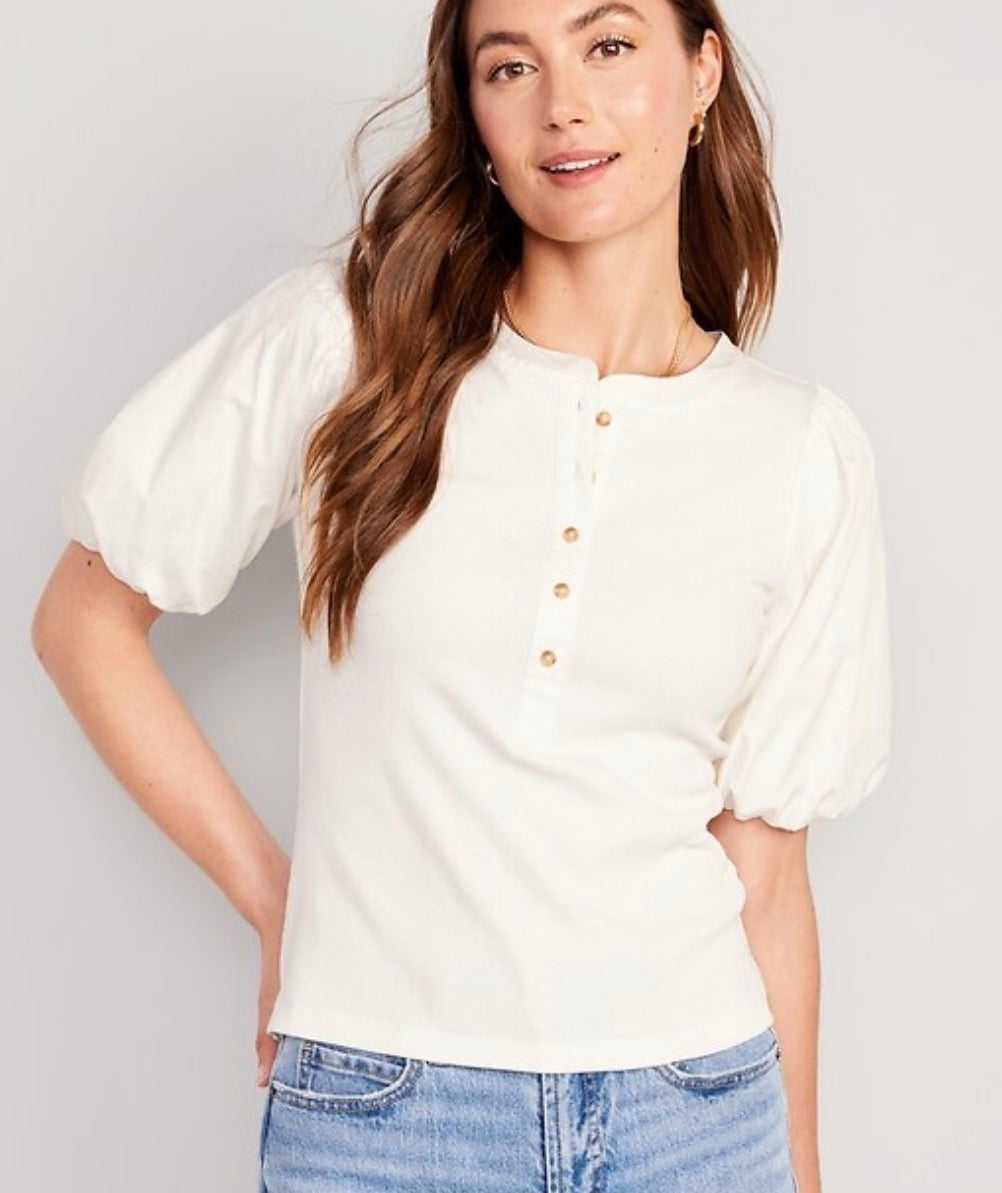 🩵 Manche courte : Manche ballon tissu rib.texturé stretch confo . S/ fit (Fait XS) femme neuf !