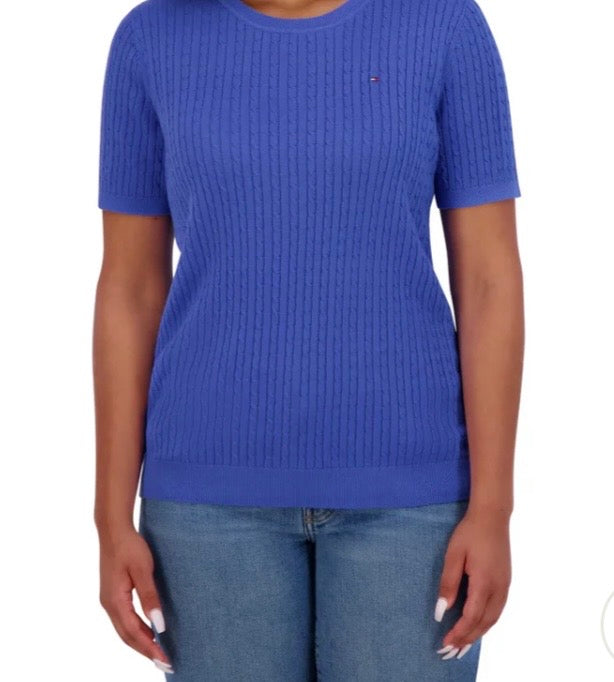 💙 Tommy : manche courte en tricot stretch ( motifs texturé) L/ femme neuf !