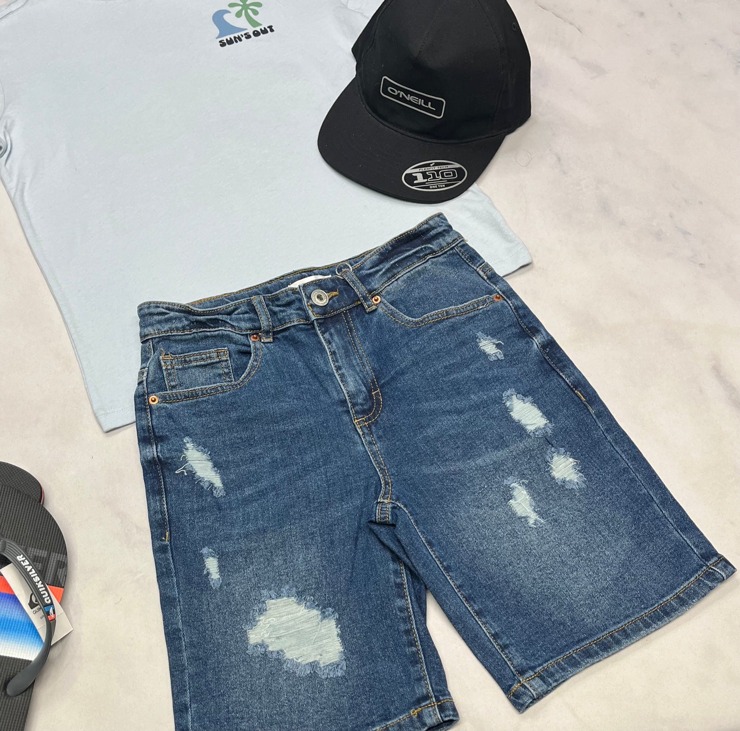 🩵 Bermuda : jeans mou Blum 10 ans garçon ajustable neuf !