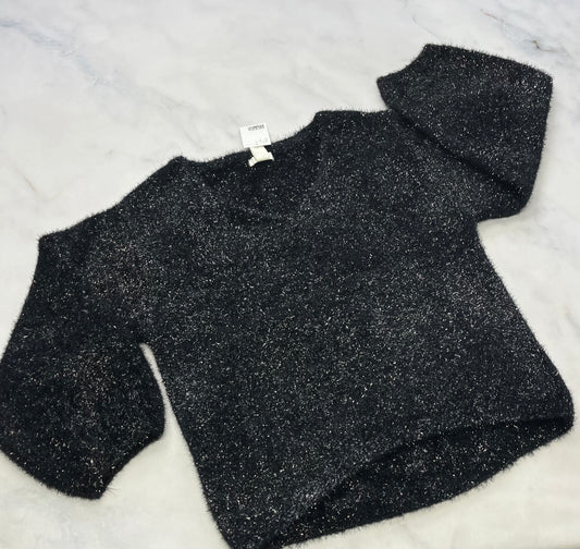 Tricot : manche ample / ballon neuf ! Couleur : noir , marine et brillant argenté dans le tissu . Small femme stretch neuf !