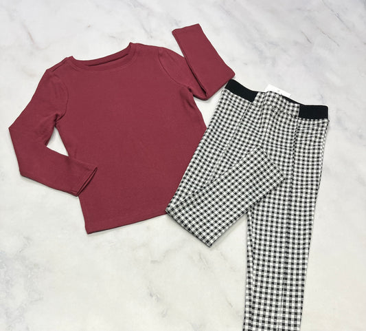 Duo 5 ans fille neuf! Manche longue bourgogne isotherme 5 ans neuf! + Skinny Jeg. Blum. 5 ans neuf! Taille élastique .