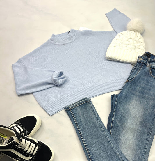 ❄️ Tricot bleu : doux Small femme coupe confo neuf ! Look Mi hanche écourté.