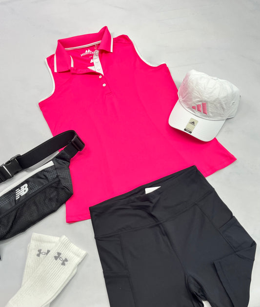 ☀️ Polo : sans manche en tissu de sport extensible M/ femme stretch comme neuf juste un mini micro point .