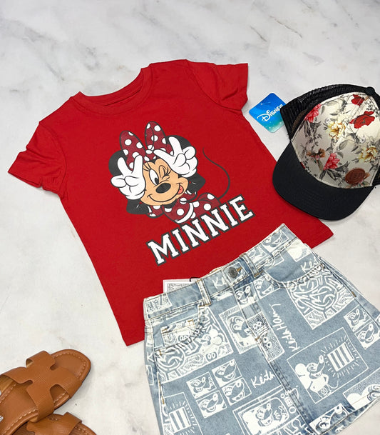 😍 Disney : manche courte Minnie (rouge clair) 5-6 ans fille neuf !