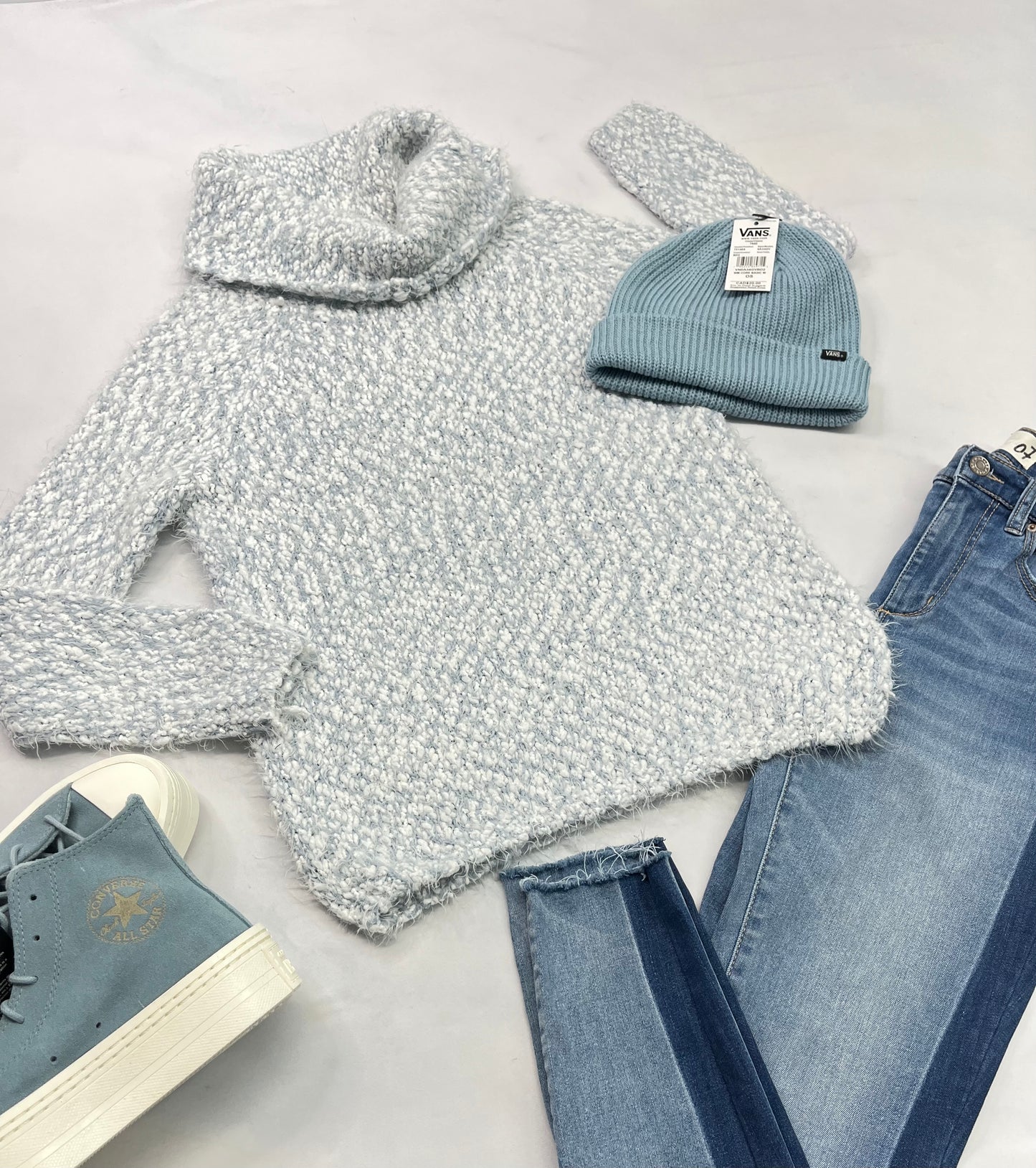 ❄️ Tricot : Buffalo fait XS femme confo comme neuf ! Bleu et blanc .