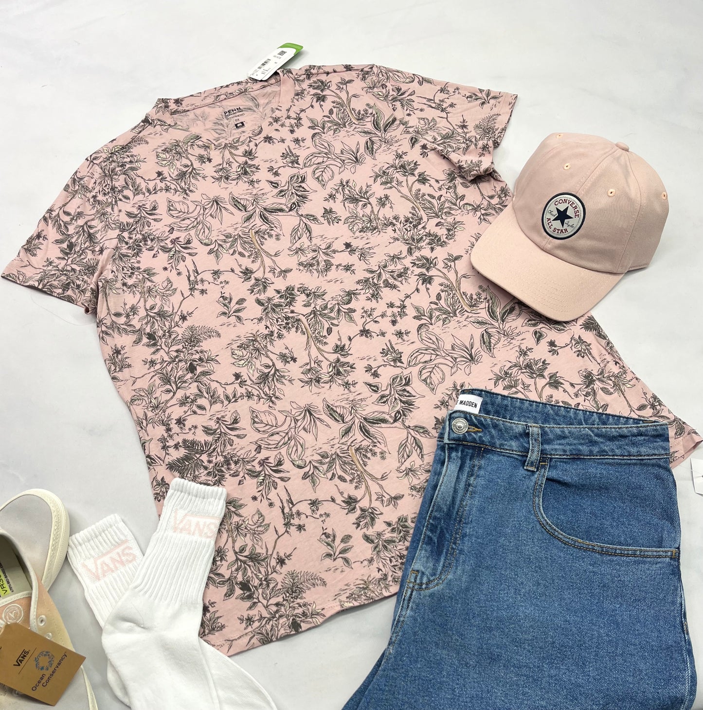😍 Manche courte : PENN.rose fleurie XL/ femme neuf ! Fait long .